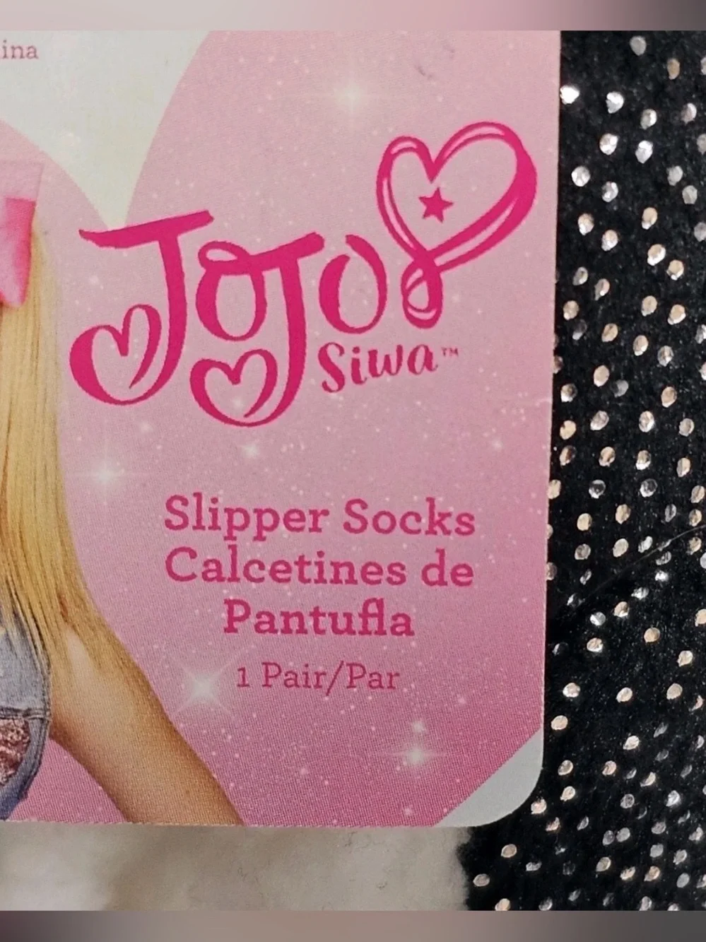 JoJo Siwa Girls Slipper Socks S M 8-13 Black Sparkle Bow Nickelodeon Cozy Fuzzy
